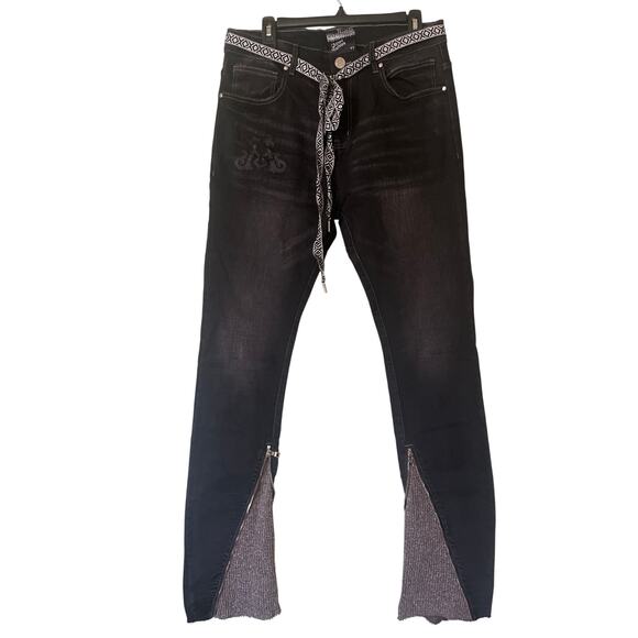Lifted Anchors Slim Fit Sweater Flare Leg Stretch Black Rinse Denim Jeans Men 32 - Picture 1 of 8